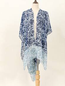 1pc Vintage Abstract Flower Print Loose Fringe Shawl Cardigan Sun Protection Coat - Multicolor - View 2