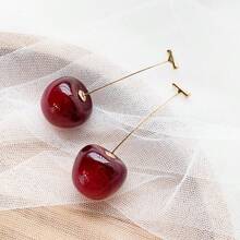 1pair Sweet & Cute Cherry Shaped Earrings, Cherry Dangle Ear Accessory - Gold - View 2