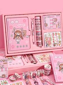 Lovely Notebook Gift Set Including Cartoon Hand Account Book, Stickers, Washi Tape For Kids - Multicolor - View 4
