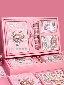 Lovely Notebook Gift Set Including Cartoon Hand Account Book, Stickers, Washi Tape For Kids - Multicolor - View 1