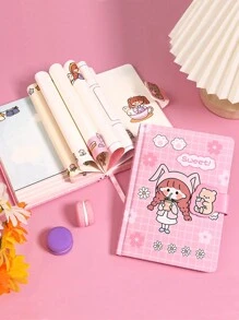Lovely Notebook Gift Set Including Cartoon Hand Account Book, Stickers, Washi Tape For Kids - Multicolor - View 2