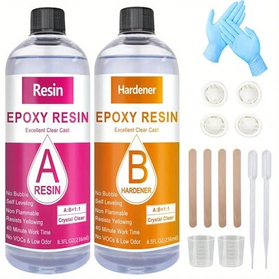 472ml Epoxy Resin Kit 1:1 Ratio 2-part Crafting Resin, Yellow Resistance, Few Bubbles, Suitable For Jewelry Making, Mold, Crafts, Etc.