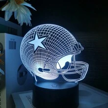 1pc Football Helmet Colorful Touch 3d Night Light With Black Base, Usb Port - Black - View 7