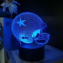 1pc Football Helmet Colorful Touch 3d Night Light With Black Base, Usb Port - Black - View 3