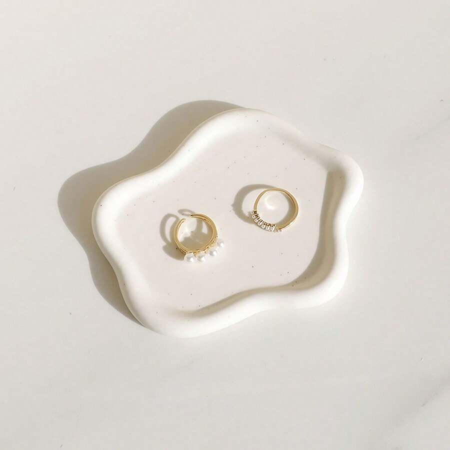 1pc Ins Style Jewelry Display Tray Asymmetrical Ceramic Decorative Tray Desktop Organizer Photography Prop