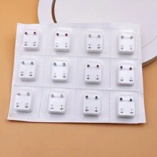 12 Pairs Simple Gold With White Rhinestone Pierced Earrings Set - golden white diamond - View 3