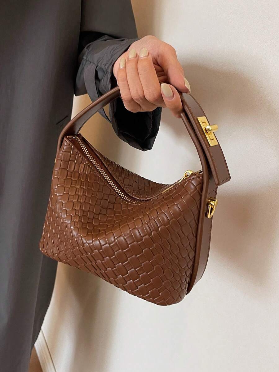 Bolsa De Ombro Transversal Retrô Vintage Em Pu De Cor Sólida Tecida Simples E Versátil Com Estilo De Moda Feminina, Alça Larga De Alta Capacidade Bolsa Hobo