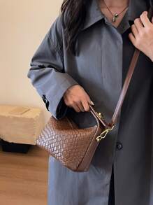 Bolsa De Ombro Transversal Retrô Vintage Em Pu De Cor Sólida Tecida Simples E Versátil Com Estilo De Moda Feminina, Alça Larga De Alta Capacidade Bolsa Hobo