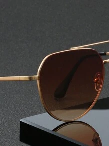 1 件男士棕色金属框架椭圆形时尚太阳镜，适合户外防晒优雅太阳镜太阳镜海滩配饰太阳镜太阳镜遮阳镜适合夏季海滩度假、户外、旅行 - 棕色 - 查看 3