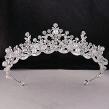 1入時尚人工珍珠和水晶手工製作婚禮皇冠頭飾,適合女性婚禮、生日、節日和派對使用