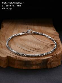 1入組925銀3mm扭繩鏈手鍊，適用於男士日常佩戴父親