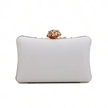 GLOIG 閃亮、閃爍、閃耀迷人、優雅精致、安靜豪華，鑲有亮晶晶的鑽石裝飾的女士晚宴包餐包，優雅的鑽石裝飾，水晶裝飾，人造珍珠，適用於派對女孩、女人、淑女、新娘，完美適用於派對、婚禮、舞會、晚宴/宴會，是女士的最佳禮物 - 白色 - 查看 2