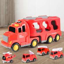 1輛大型紅色工程車+4輛小型車輛,摩擦驅動帶有音效和燈光效果。適用作為兒童禮物和教育玩具。 - 酒紅色 - 查看 8