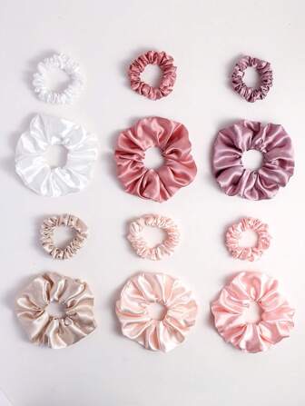 12pcs/Set Women Satin Scrunchies, Large & Small Hair Ties, High Ponytail, No Damage Hair Ropes Scrunchy Hair Ties Hair Accessories
