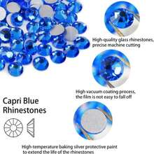1440入組a3銀底拋光藍色扁平後鑲鑽,適用於藝術、服飾、鞋類、包袋和配件diy