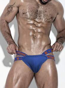 0850 男士性感藍色丁字褲內褲,修身提臀雙層口袋低腰舒適透氣,適用於運動