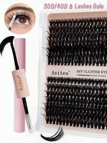 Asiteo 30d 40d混合個別睫毛280入lash Clusters Diy Lash 40d 9-16mm混合睫毛,配有seal Lash和bond Glue,牢固持久的黏附睫毛套裝 - 黑色 - 查看 1