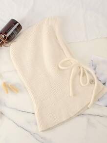 1頂實色針織帽,掛繩款,情侶通用款式,適用於戶外搭配穿搭,防風保暖 - 白色 - 查看 8