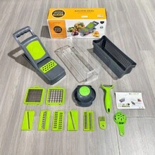 1套蔬菜洋蔥切割器，備有8片刀片的廚房食品切割器，附有容器的切割器，馬鈴薯切片器，廚房切絲機，蔬菜切絲機 - 灰色 - 查看 7