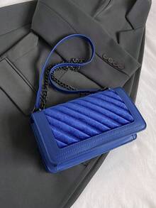 Fashionable Velvet Lock Buckle Mini Square Bag, Versatile Style - Blue - View 6