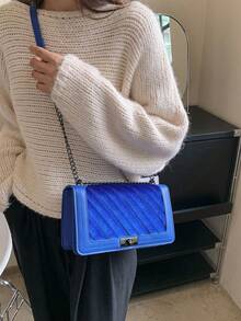 Fashionable Velvet Lock Buckle Mini Square Bag, Versatile Style - Blue - View 3