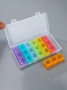 1 pieza Organizador portátil de pastillas diarias con 21/28 compartimentos y tapa, multicolor