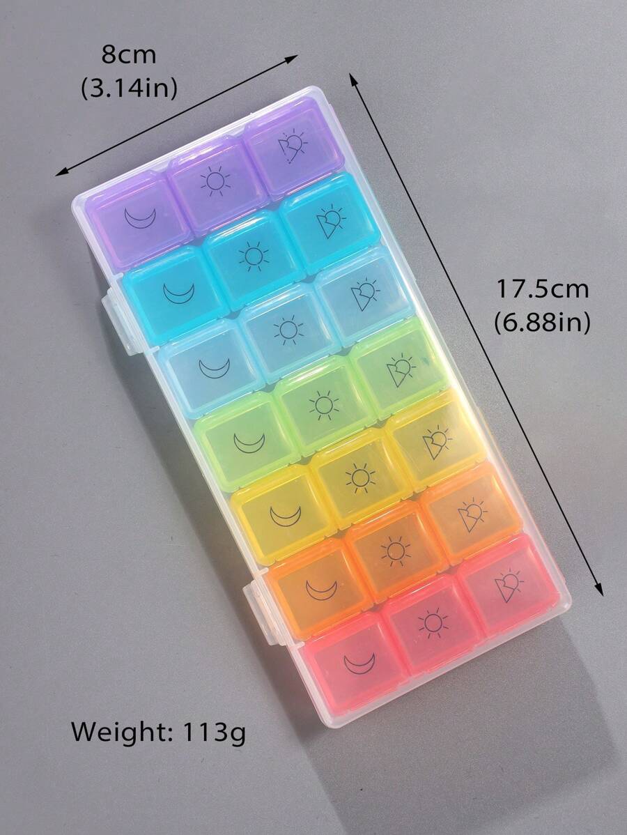 1 pieza Organizador portátil de pastillas diarias con 21/28 compartimentos y tapa, multicolor