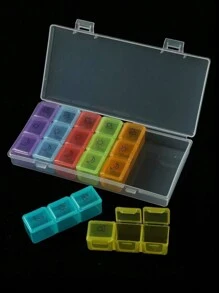 1 pieza Organizador portátil de pastillas diarias con 21/28 compartimentos y tapa, multicolor