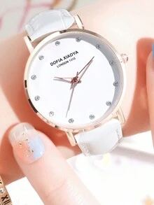 1pc Pink Ladies' Pu Leather Strap Watch - Pink - View 3
