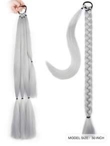 长款编织马尾辫接发，带发圈，直发环绕式合成发，自然柔软，适合女性日常佩戴，26英寸/30英寸/34英寸，1件装，棕色/深棕色，适合圣诞节、新年、狂欢节、音乐节等场合。 - 淺灰色 - 查看 3