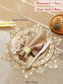 8pcs/set (4pcs Gold Hollow Out Snowflake Pvc Placemats And 4pcs Coasters) With Water Resistant, Easy To Clean, Wipeable, Slip Resistant, Heat Resistant Qualities For Dining Table, Holiday Wedding Party Festival Decor