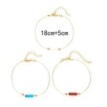 1 pieza Pulsera piedra natural moda sencilla disponible en transparente cuarzo , con turquesa con rodonita - Amarillo Oro - Ver 5