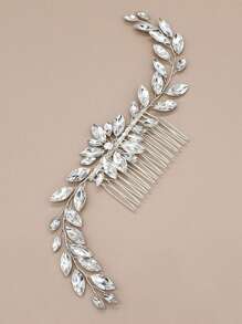 1件新娘婚礼玻璃水钻发梳侧梳发饰，适合晚宴、舞会、优雅波西米亚风头饰、情人节配饰 - 銀色 - 查看 2