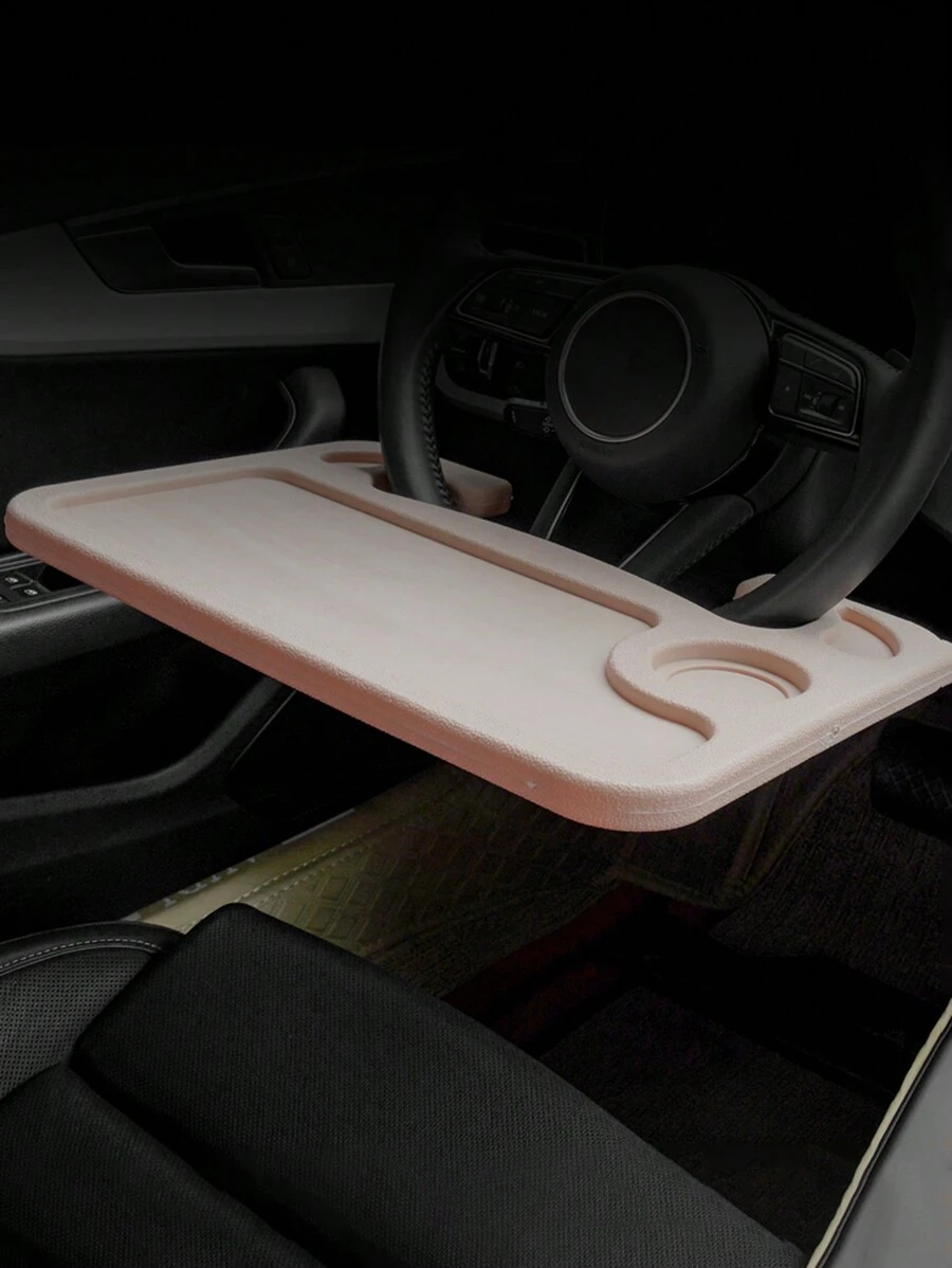 1pc Multifunctional Simple Style Car Food Tray, Beige - Beige - View 1
