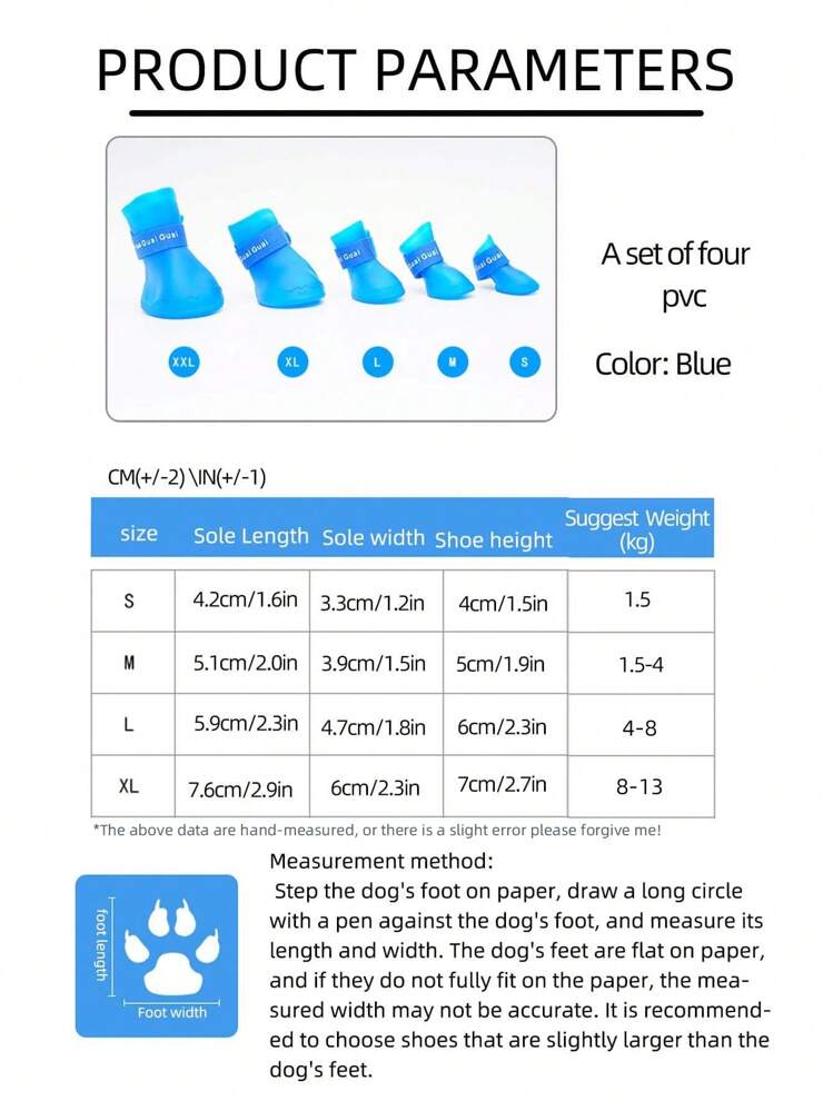 1set/4pcs Pet Silicone Rain Shoes Soft Bottom Foot Covers Anti-dirt Anti-slip Waterproof Dog Shoes For Small Dogs And Cats Within 25 Pounds - Blue - View 9