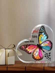 1 Pièce Ornement De Bureau En Acrylique De Cadeau Inspirant Avec De La Bible Et Design De Papillon, Convient Aux Mères, Aux Sœurs Et Aux Amies Comme Un Cadeau De Décoration De Bureau Inspirant Parfait