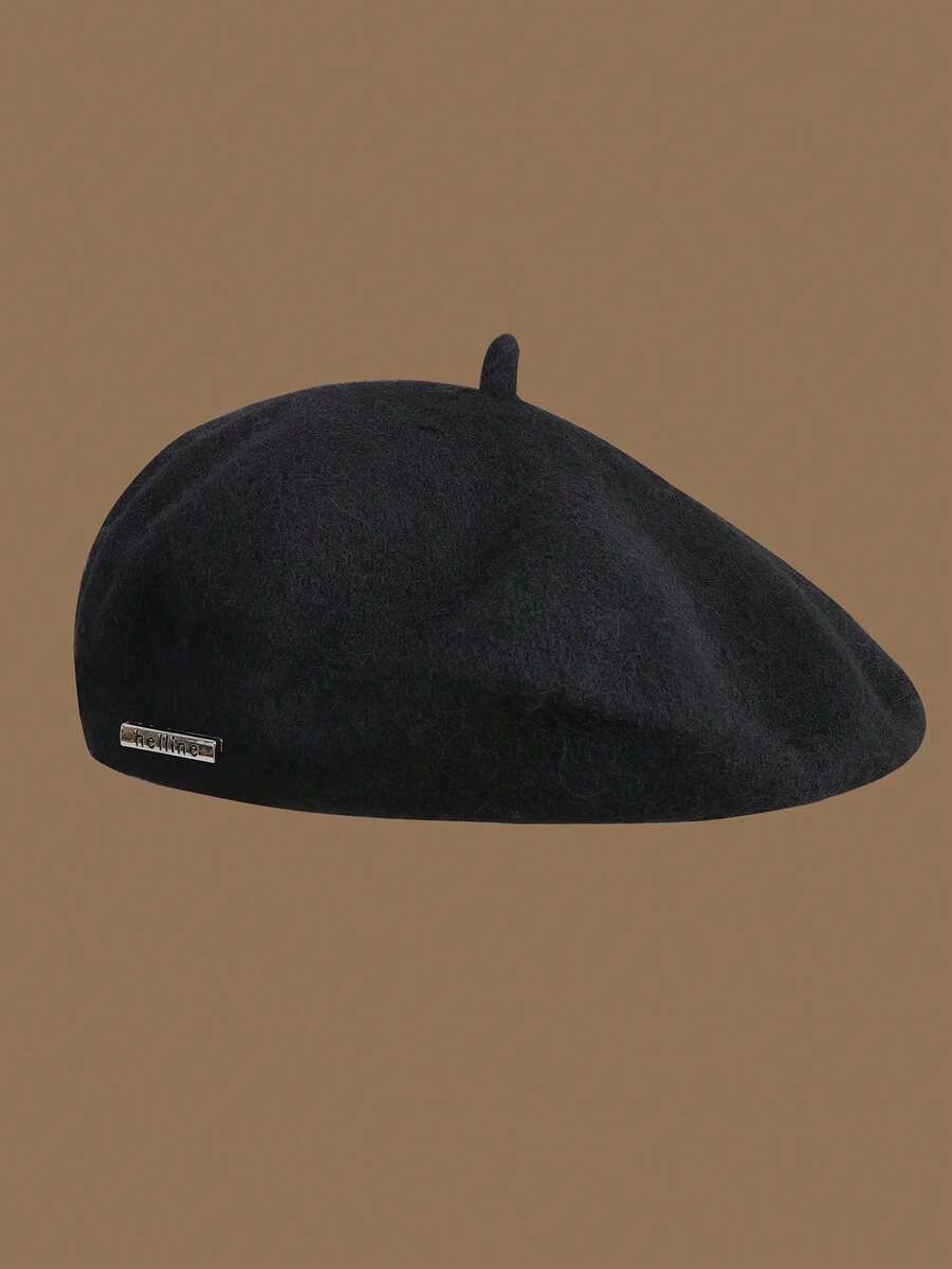 1 件女式黑色時尚休閒貝雷帽附刺繡字母