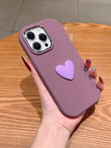 Ins風格心型繡花橢圓形氣墊電鍍鏡框手機殼,適用於iphone - 紫色 - 查看 3