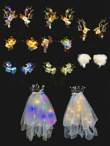 1入組聖誕主題鹿角髮箍帶發光狐狸耳朵,馴鹿鹿角髮箍,玩具&節日裝飾禮品