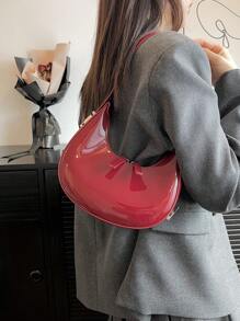 Women's Armpit Bag Crocodile Patterned Baguette Handbag, New Versatile Design Niche Hobo Bag, Women's Versatile Shoulder Bag, Elegant Underarm Bag , Burgundy Bag, Bag, & New Year Ideal Gift, Fashionable Burgundy Bag , Red Bag - Burgundy - View 3