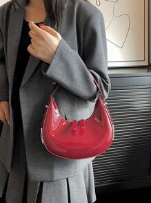 Women's Armpit Bag Crocodile Patterned Baguette Handbag, New Versatile Design Niche Hobo Bag, Women's Versatile Shoulder Bag, Elegant Underarm Bag , Burgundy Bag, Bag, & New Year Ideal Gift, Fashionable Burgundy Bag , Red Bag - Burgundy - View 2