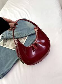 Women's Armpit Bag Crocodile Patterned Baguette Handbag, New Versatile Design Niche Hobo Bag, Women's Versatile Shoulder Bag, Elegant Underarm Bag , Burgundy Bag, Bag, & New Year Ideal Gift, Fashionable Burgundy Bag , Red Bag - Burgundy - View 6