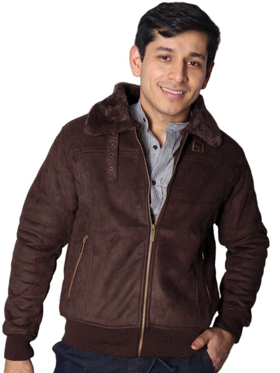Elegant Aviator Pilot Jacket Coat Jacket For Men Gentleman - Chocolate Brown - View 1
