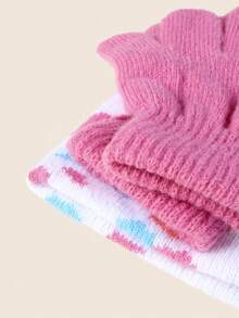 3-8 Years Old Girls' Acrylic Winter Hat And Gloves Set - Hot Pink - View 3