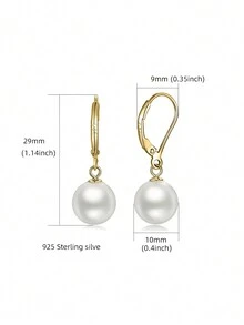 Faux Pearl Pendant Earrings - Gold - View 2