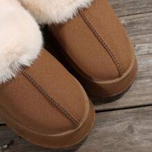 Women's Suede Shearling Ankle Moccasin Bootie Slippers Memory Foam Indoor Warm Snow Boots - Brown - View 4
