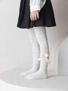 1雙女童白色底層連褲襪,帶蝴蝶結裝飾,公主風格適用於秋冬季(2-3)(3-8)(8-12)(12-16)歲 - 白色 - 查看 1