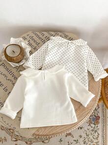 New Autumn & Winter Baby Girl Fleece Peter Pan Collar Long Sleeve Base Shirt - White - View 8