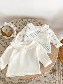 New Autumn & Winter Baby Girl Fleece Peter Pan Collar Long Sleeve Base Shirt - White - View 7