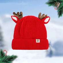 1頂可愛的馴鹿鹿角寶寶毛線帽,兒童冬季帽,聖誕節幼兒漁夫帽,保暖毛線帽